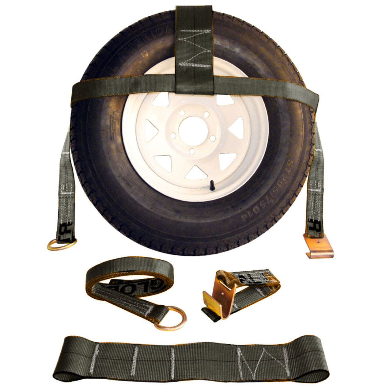 Black Tow Dolly Tie Down Strap Kit 2" & 4" Adjustable Lasso Straps WLL 3,335 lbs
