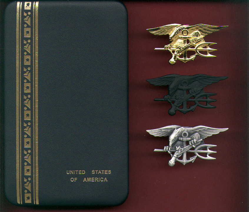One US Navy SEAL Badge set of three Tridents in Case US Made