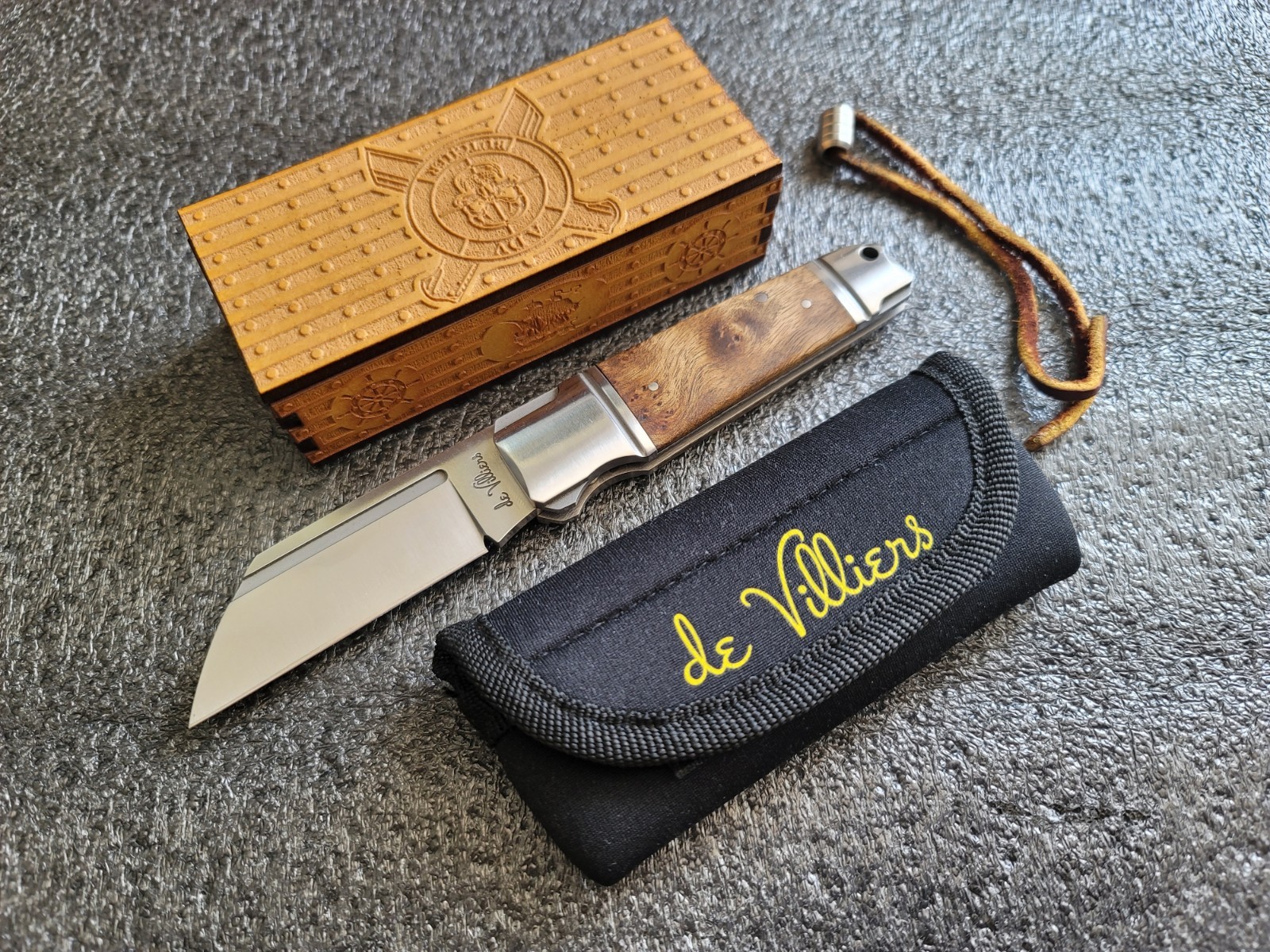 Andre de Villiers ADV Custom Knives Pocket Butcher Slipjoint, CPM-D2, Wood Burl