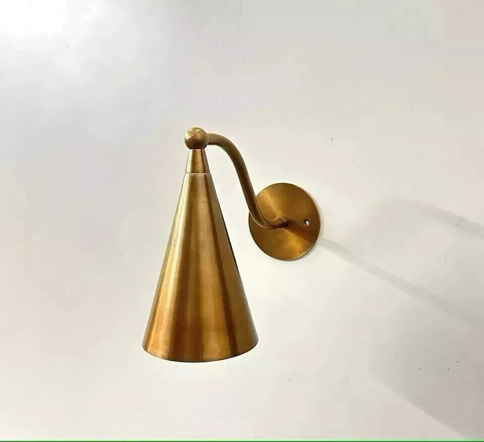 Handcrafted Modern Style Mid Century Raw Brass Wall Lamp Sconce 1 Light