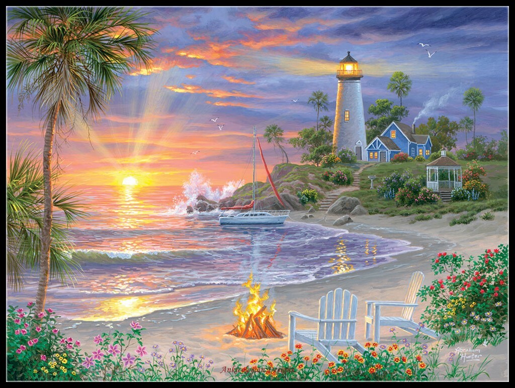 Honeymoon Sunset - DIY Chart Counted Cross Stitch Patterns Needlework 14 ct