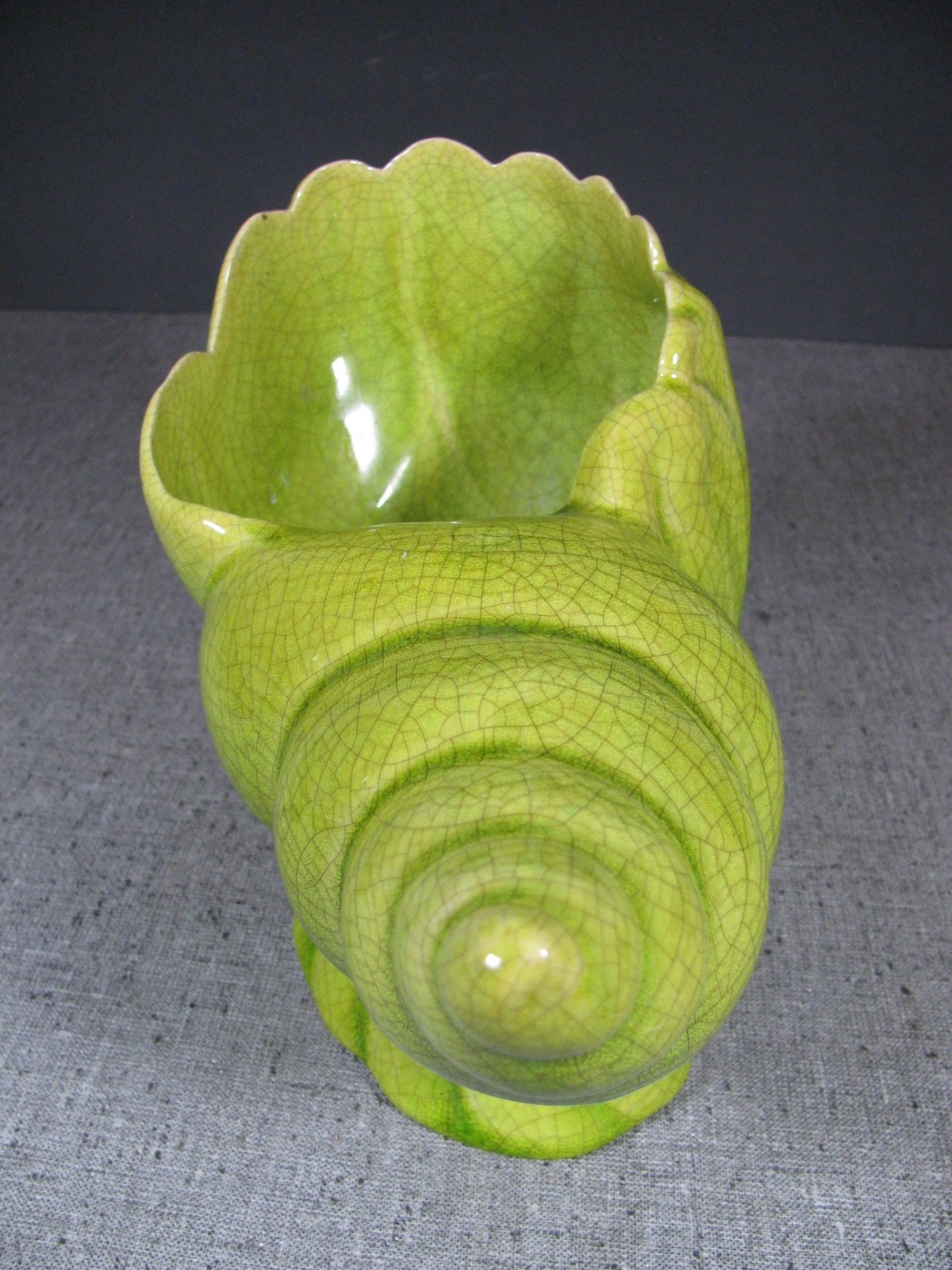 Boksburg East Pottery ? Lucia Ware Shell Shaped Planter Vase Green Crackle Glaze