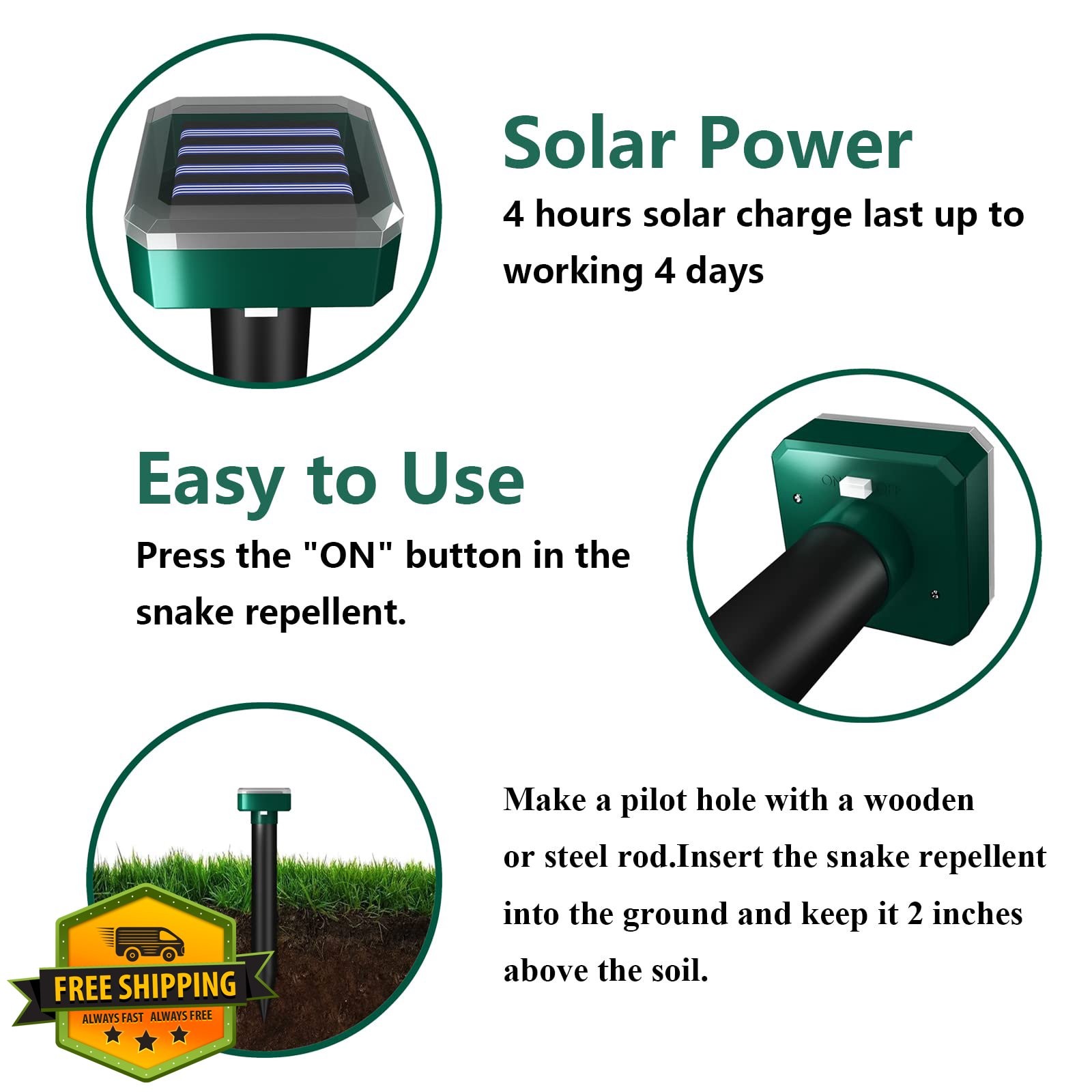 Solar Snake Repellent 8 Pack Yard Sonic Deterrent Waterproof Pet Safe