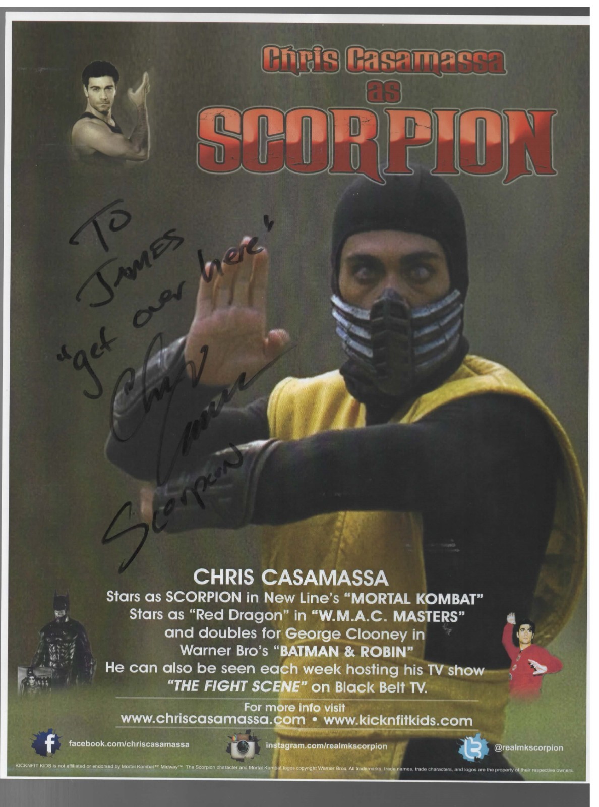 Chris Casamassa Signed 8.5x11 Autographed Photograph Mortal Kombat Actor Signed