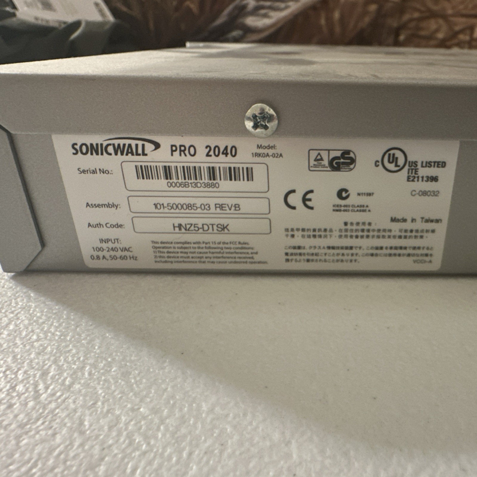 SonicWALL PRO 2040 Enterprise Firewall & VPN Device, Model 1RK0A-02A