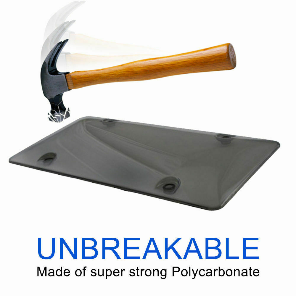 2 Unbreakable Clear License Plate Shield Covers + 2 Black Frames + 8 Caps New