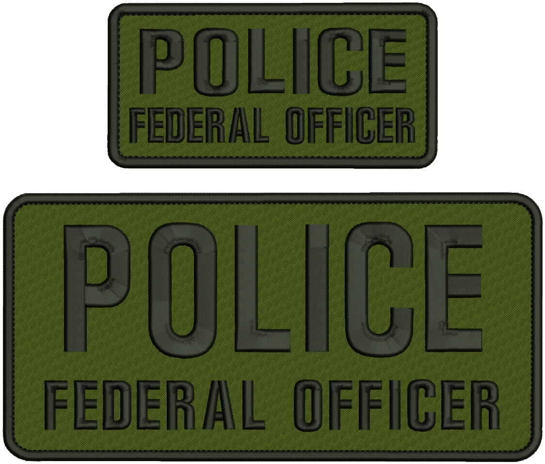 police federal officer embroidery Patches 5x10 and 3x6 hook on back od & blk