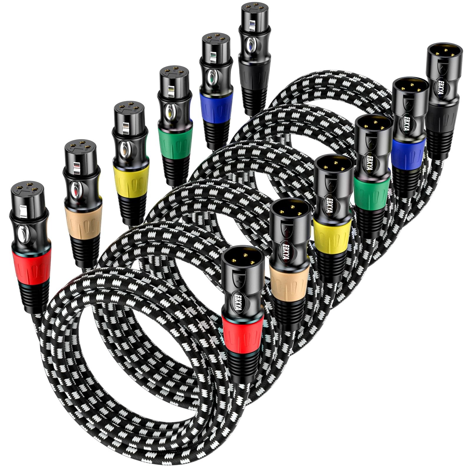 1.5ft 6 Pack Braided XLR Male to Female Balanced Microphone Cable, Gold Plate...
