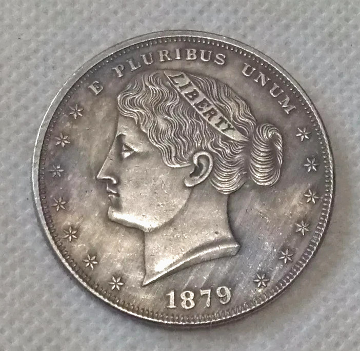 USA 1879 $1 Metric Hair-In-Bun Dollar Patterns Econumía Fantasy Coin, Rare