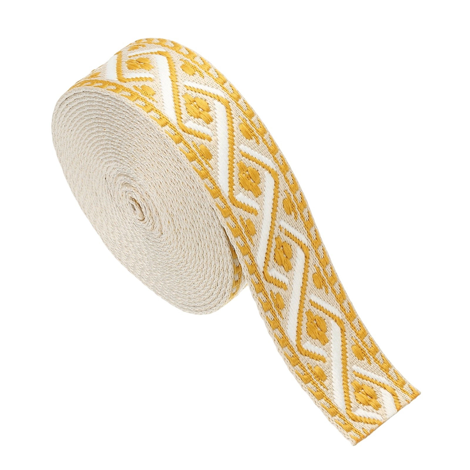 4.75Yards Cotton Webbing Strap 38mm Jacquard Webbing Strap Khaki-Yellow