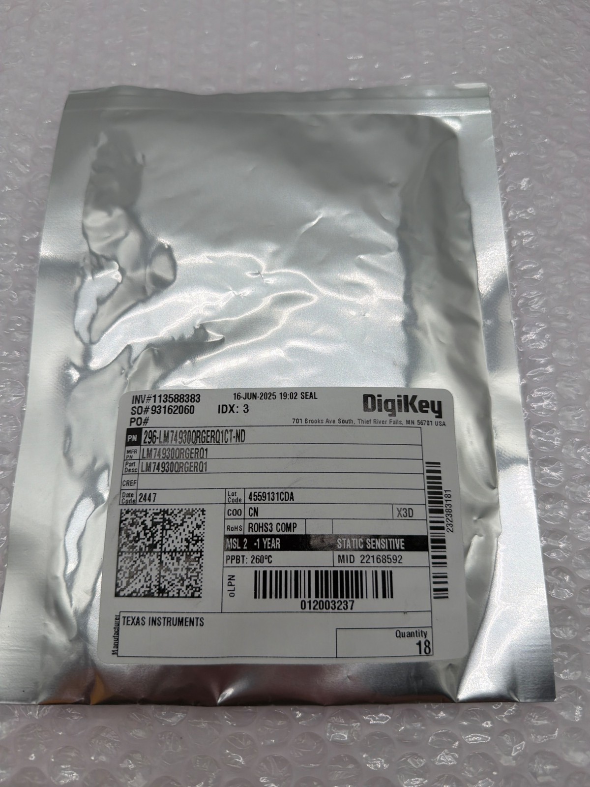 Texas Instruments LM74930QRGERQ1 Automotive Ideal Diode IC 18pcs NEW Sealed