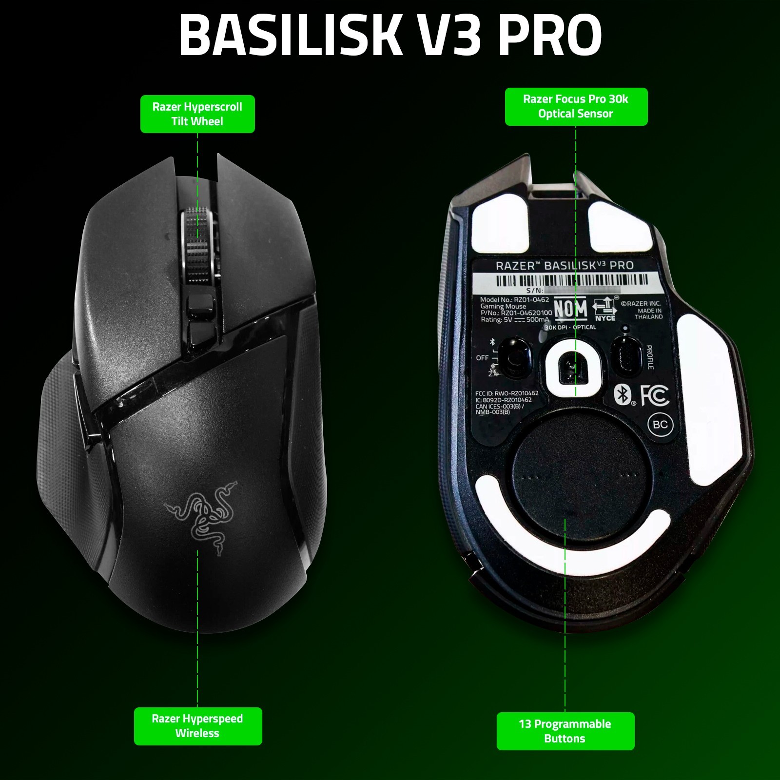 Razer Basilisk V3 Pro HyperSpeed Wireless Ergonomic Optical Gaming Mouse 30K DPI
