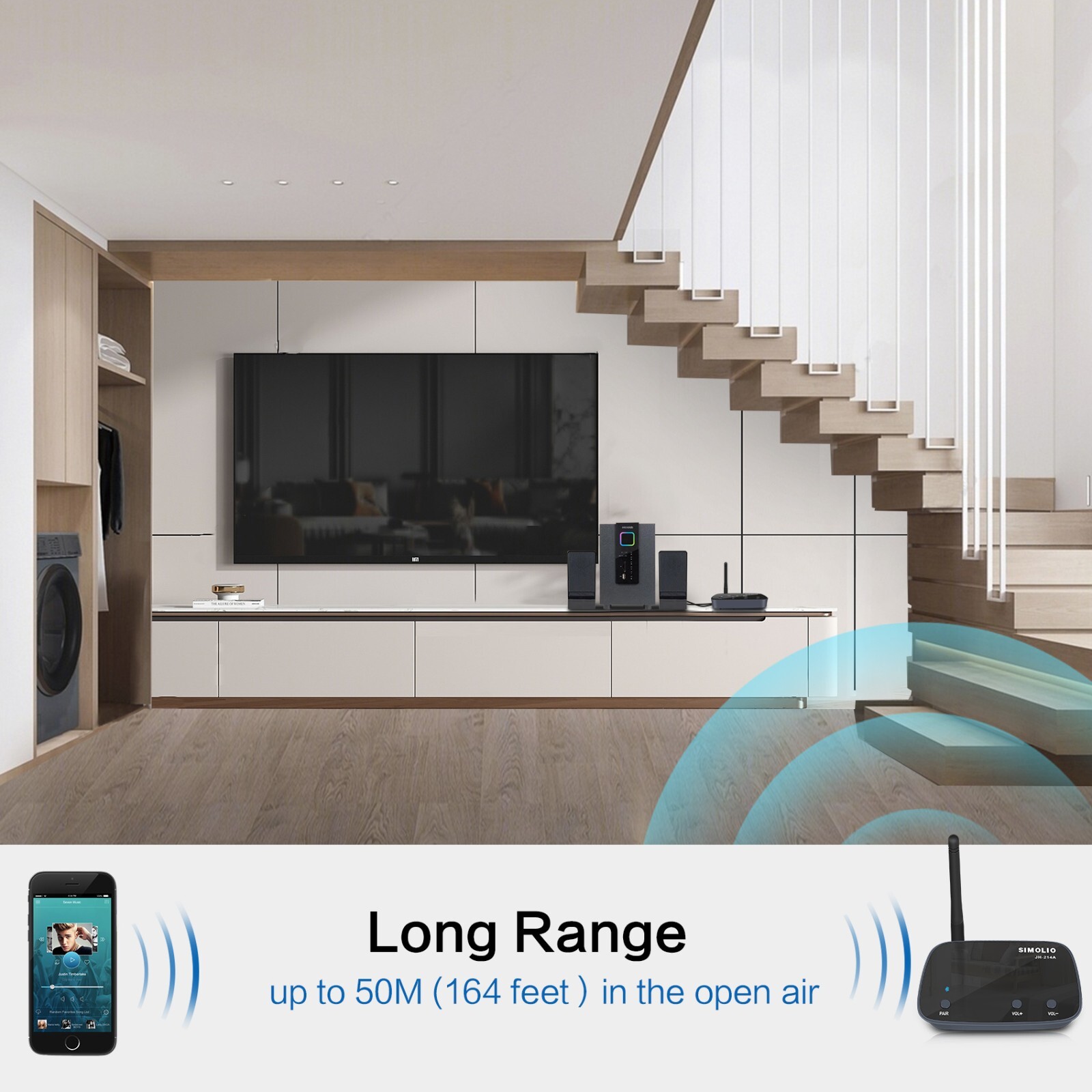 SIMOLIO Long Range Bluetooth Audio Adapter,Home Stereo/Wired Speakers/Amplifier