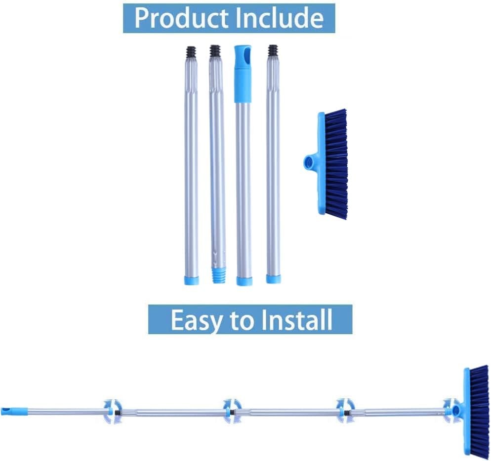 Deck Brush with Long Handle - Floor Scrub Brushes for Cleaning Shower, Blue
