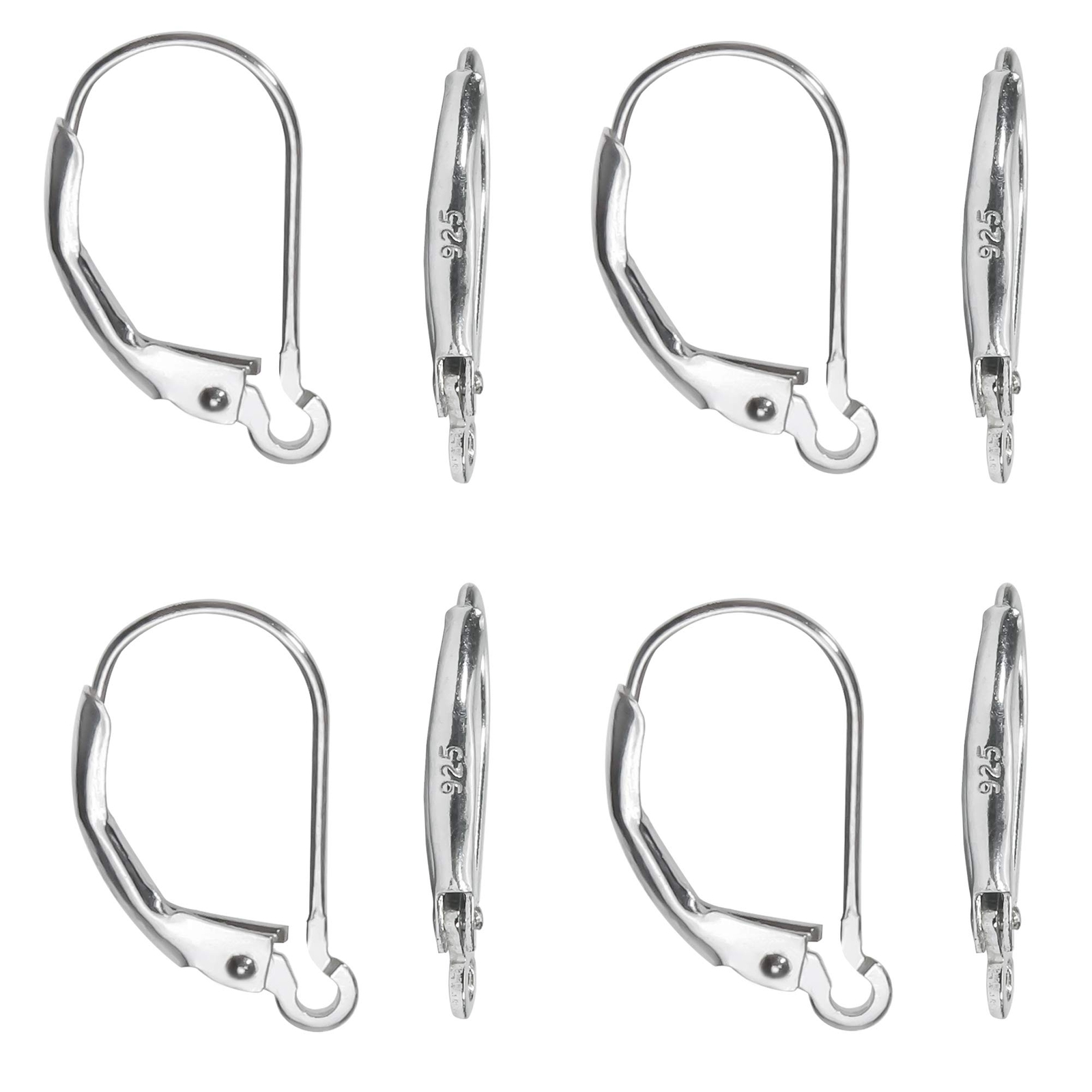 925 Sterling Silver Leverback Earring Hooks 8Pcs Interchangeable French