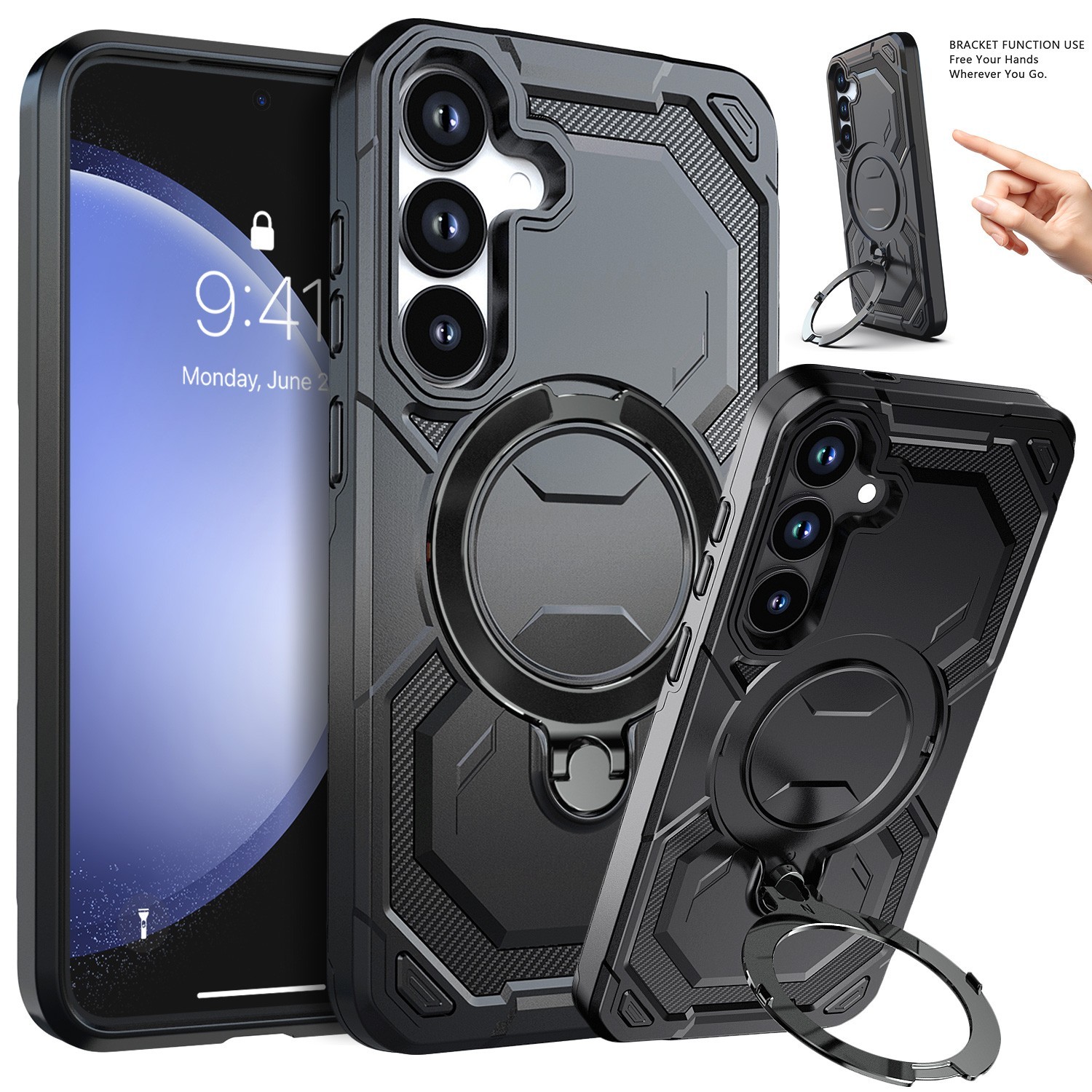 For Samsung Galaxy S23 FE Cell Phone Case Shockproof Ring Bracket Stand Cover