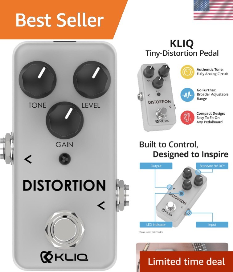 KLIQ Tiny-Distortion Guitar & Bass Pedal - True Bypass with Durability