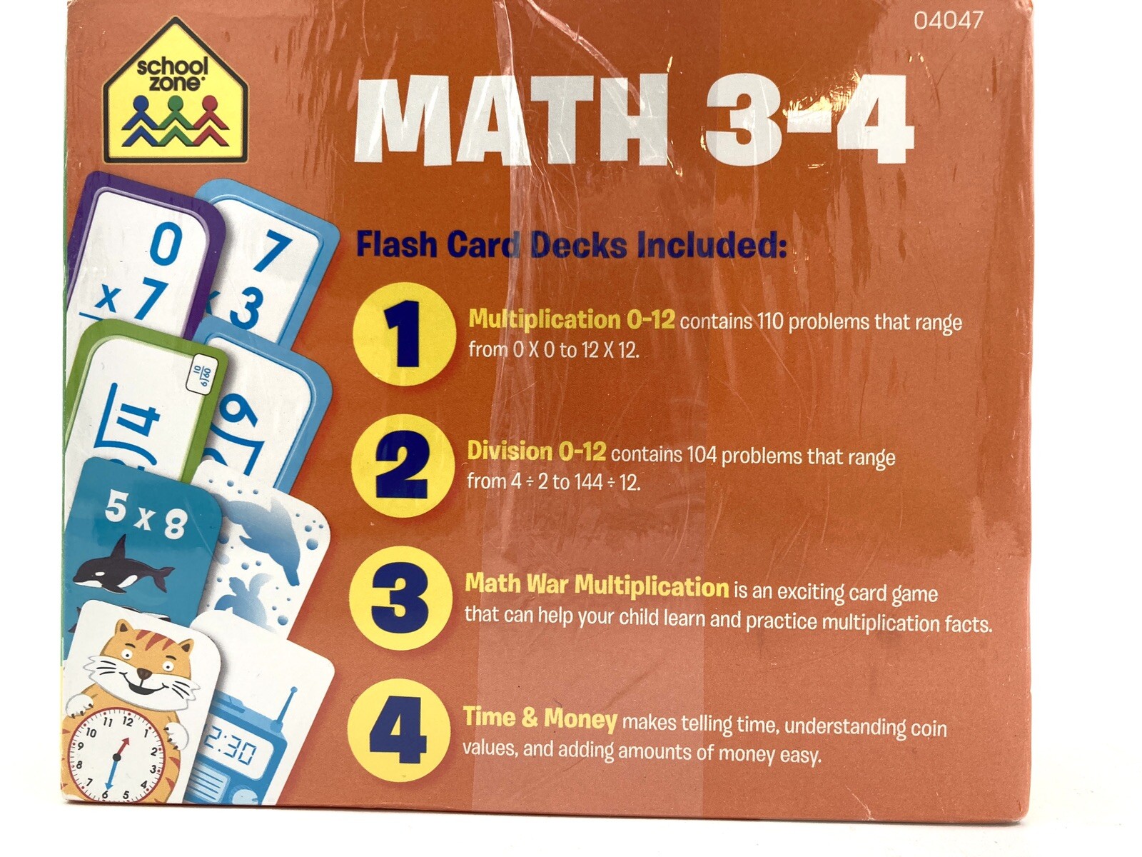 School Zone Math 3-4 Flash Card 4-Pack Ages 6 and Up Multiplication Division