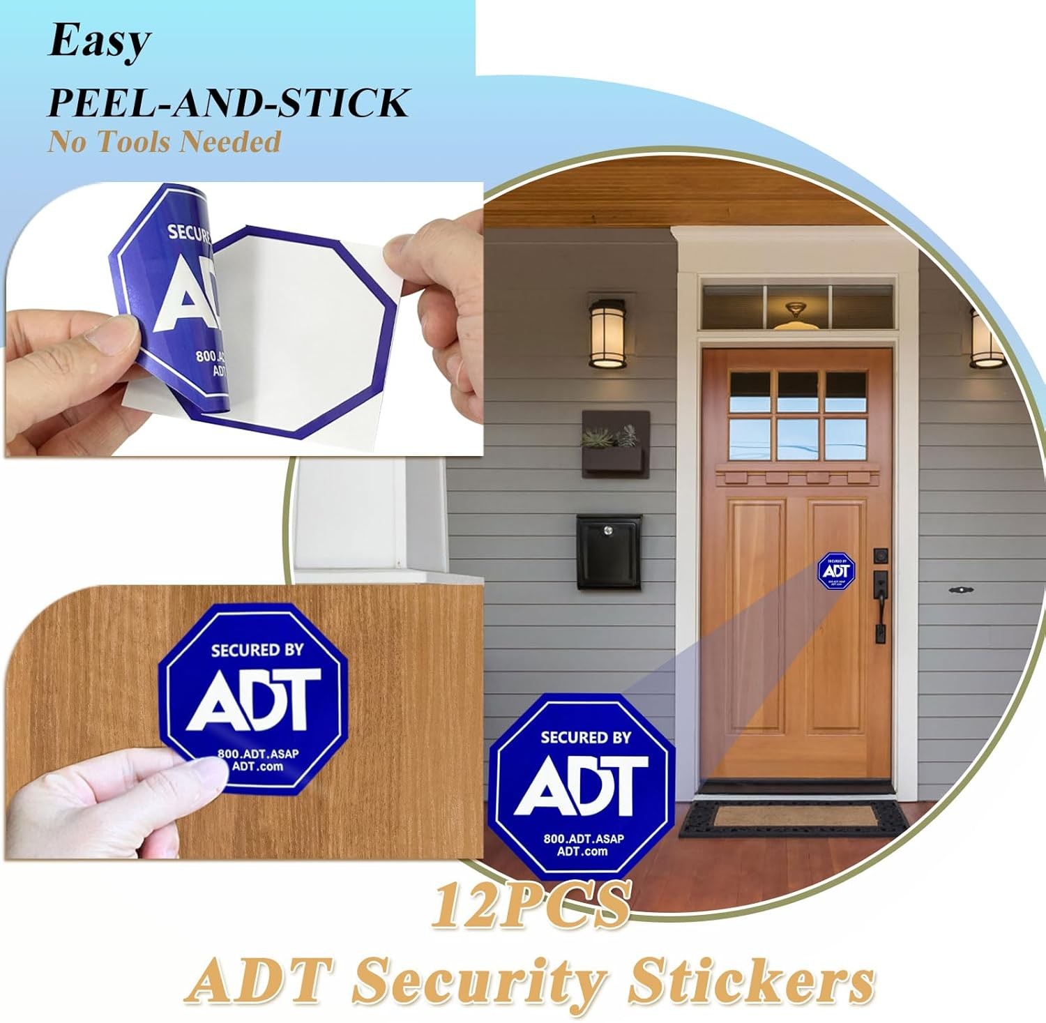 12 Pack ADT Security Stickers, Double-Sided ADT Security Decals,HD Printed Secur
