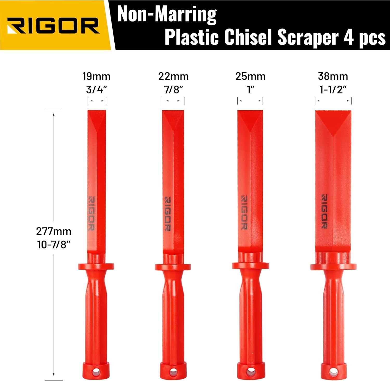RIGOR 56006 Non-Marring Plastic Scraper Chisel Set, 4-Piece | Four Blade Widths