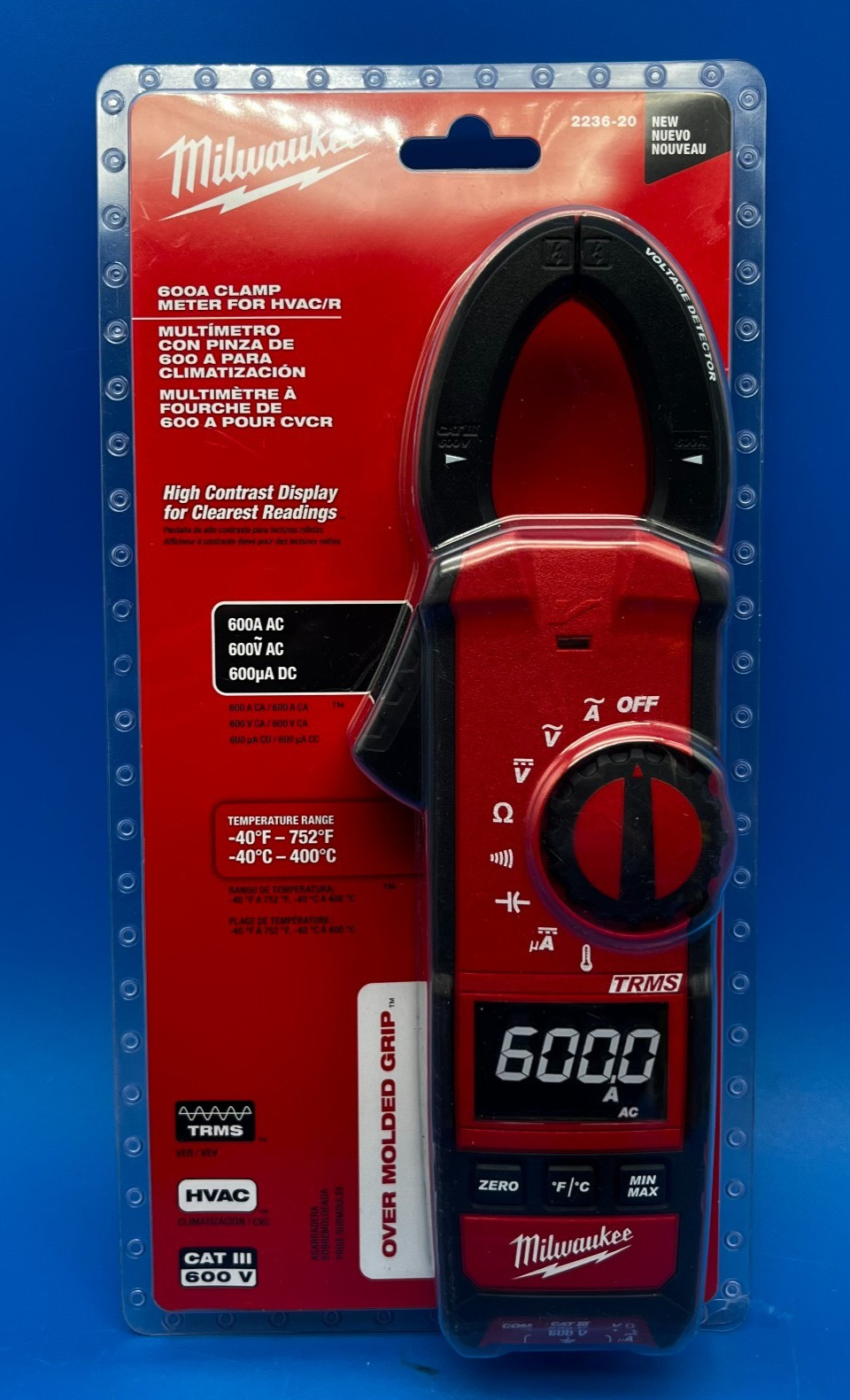 MILWAUKEE Heavy-Duty 2236-20 Clamp Meter Hvac/R True-RMS 600 Amp AC