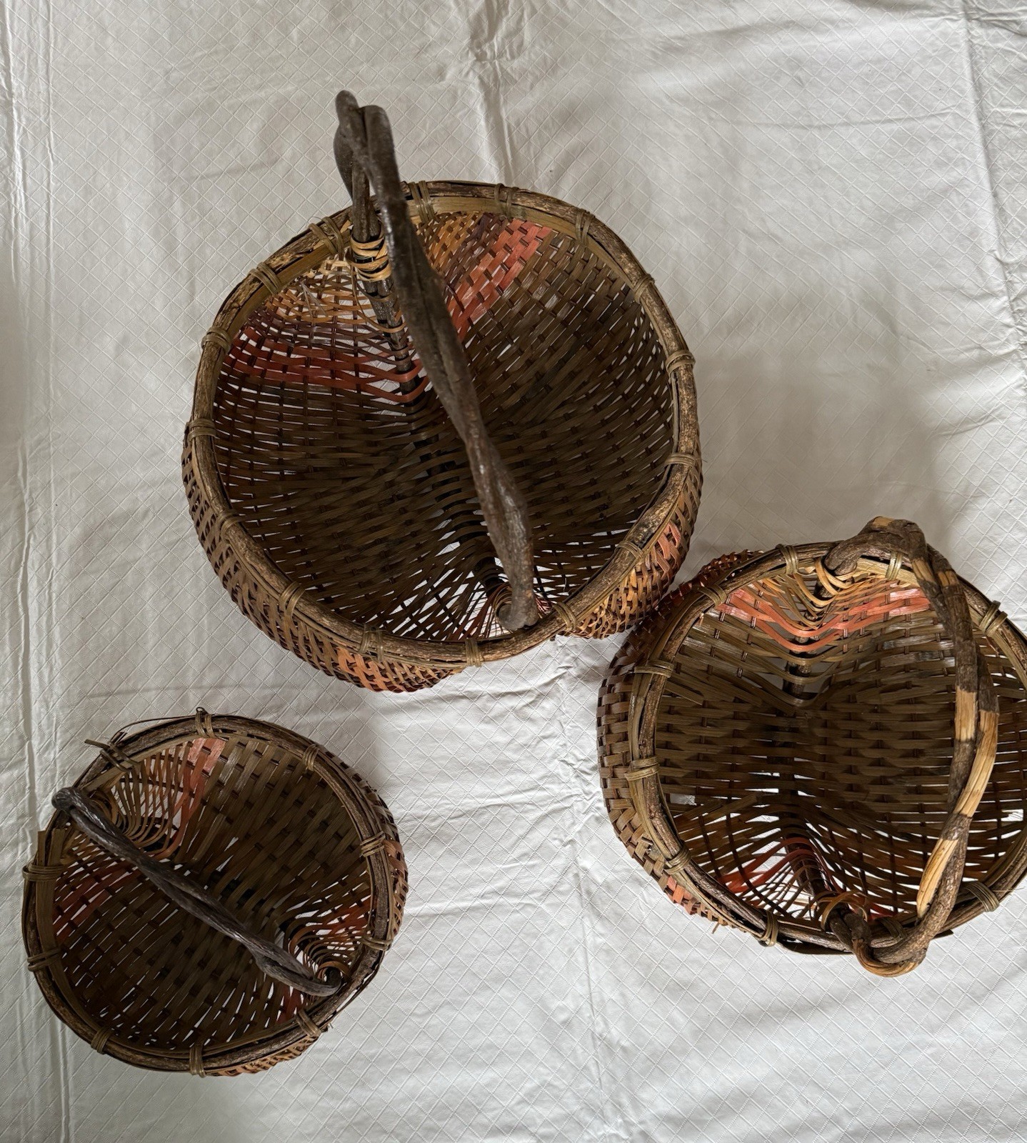 Vintage Primitive Egg Baskets Woven Buttocks Gathering Farmhouse Cottage Signed