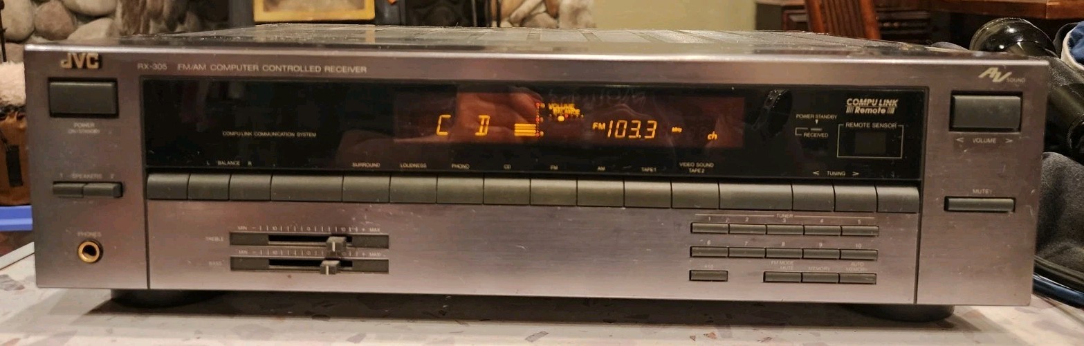 JVC RX-305 Receiver, AM, FM, Phono, Tape, Aux, W/ Cables Vintage