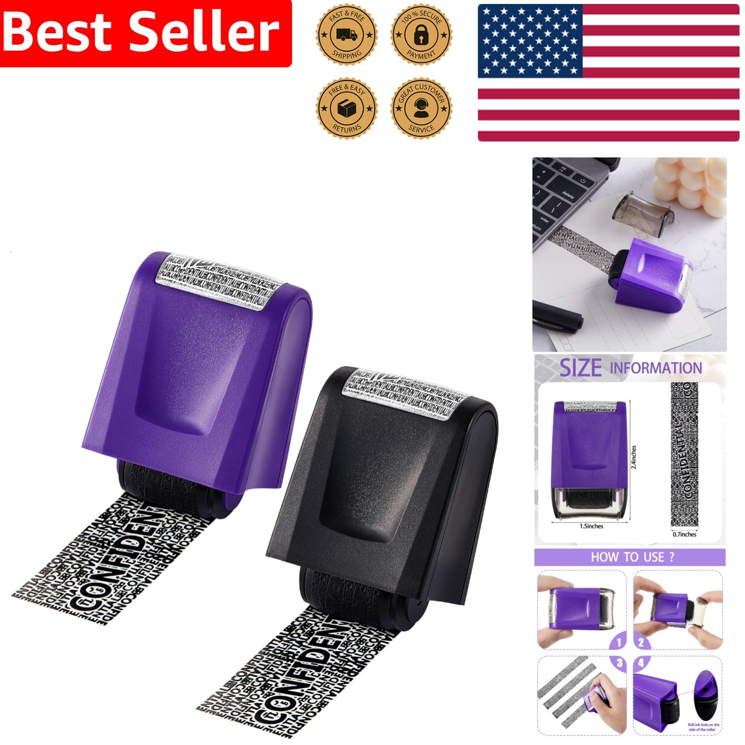 Identity Theft Guard Roller Stamp, 2 Pack Privacy Protection, Secure Mail Cover