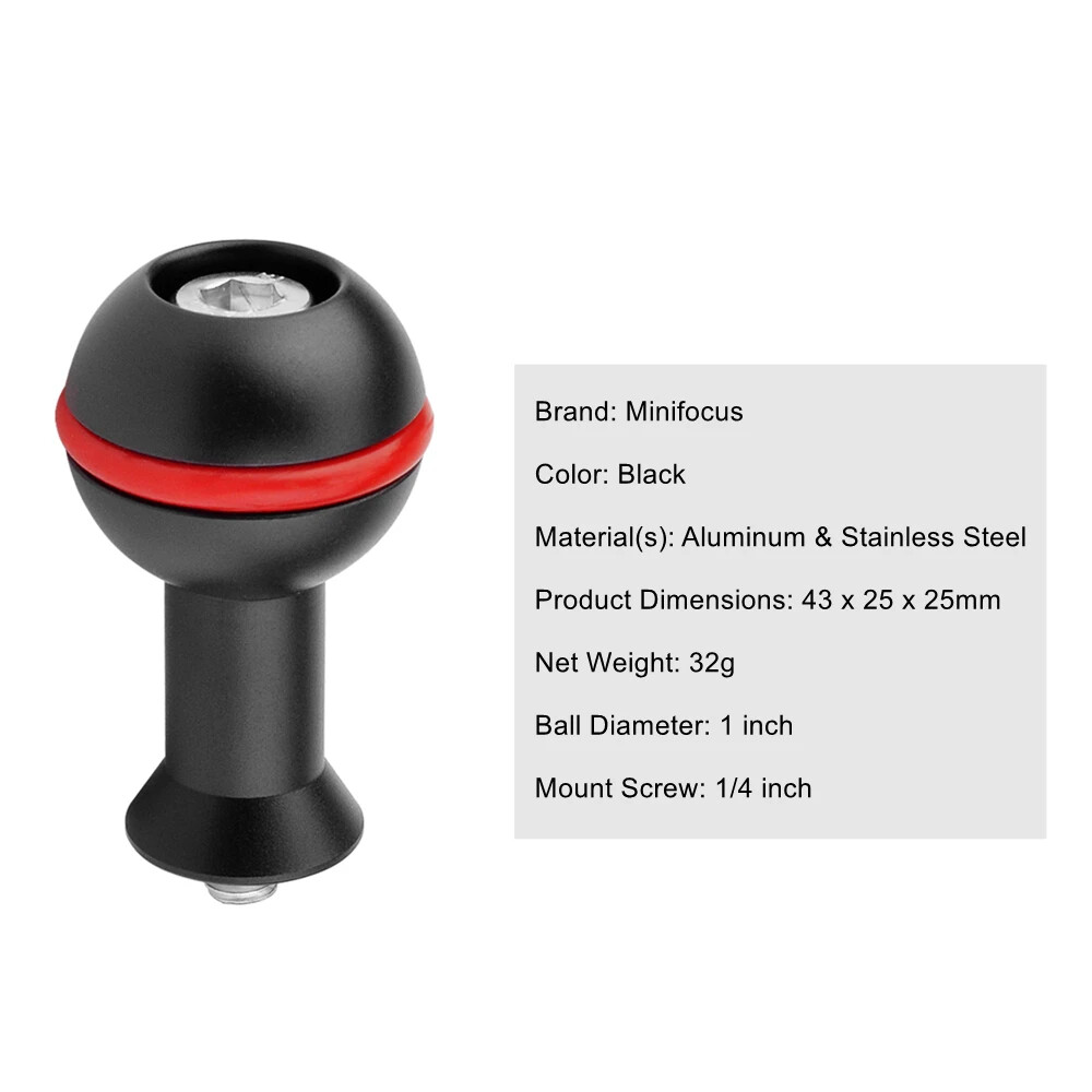 Diving Light Double Arm System Connector Dual 1 inch Ball Head for Camera Video