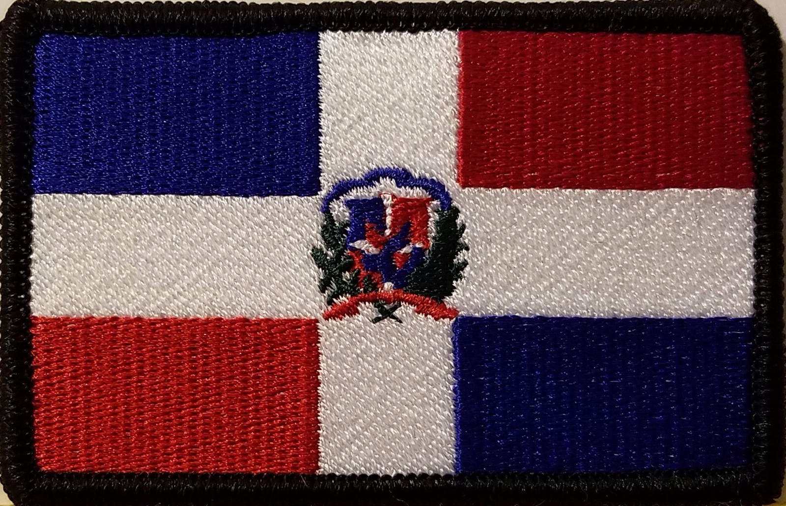 DOMINICAN Flag Patch W/ VELCRO® Brand Fastener Morale Emblem BLACK Border