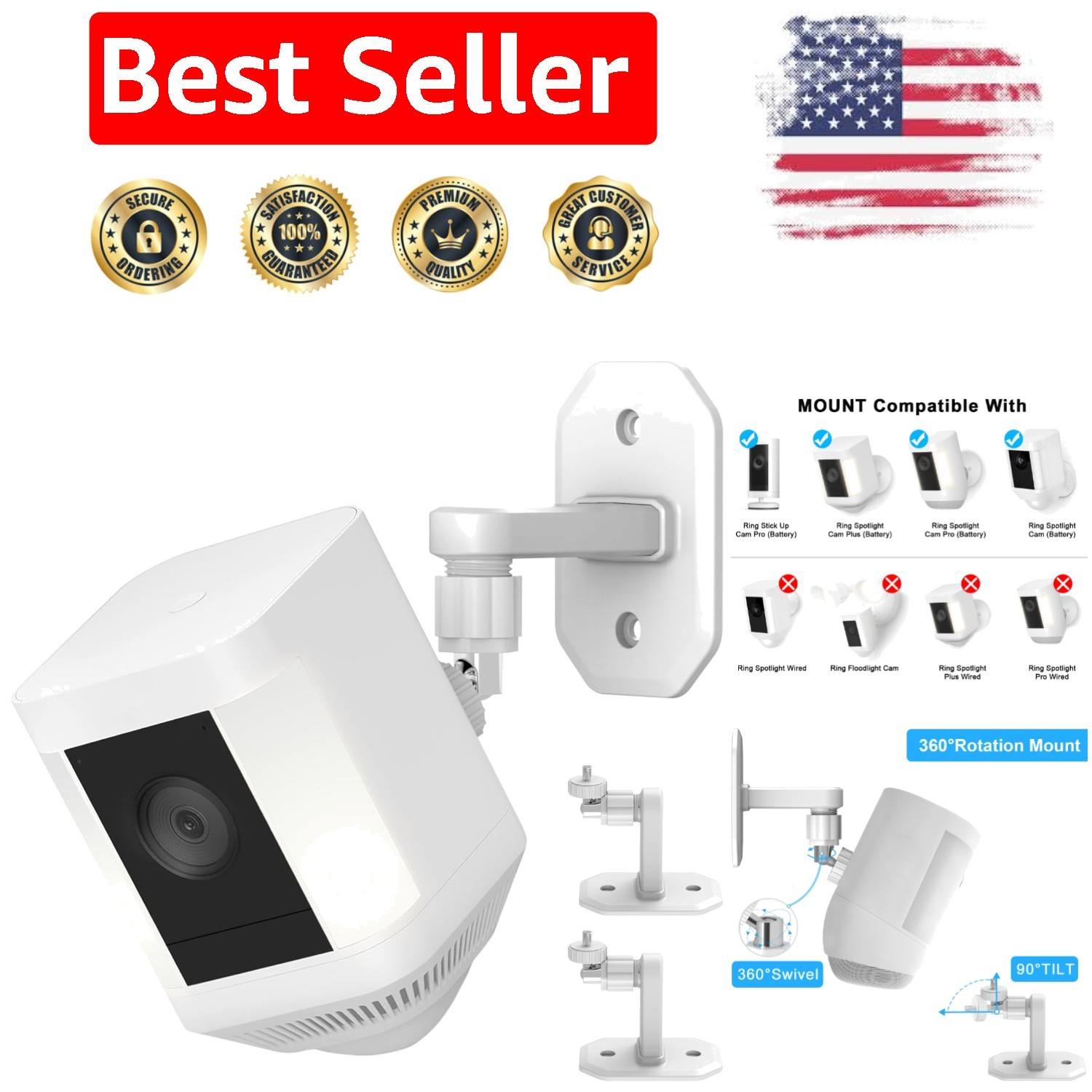 Adjustable 2-Pack Wall Mount for Ring Spotlight Cam - Enhanced Stability