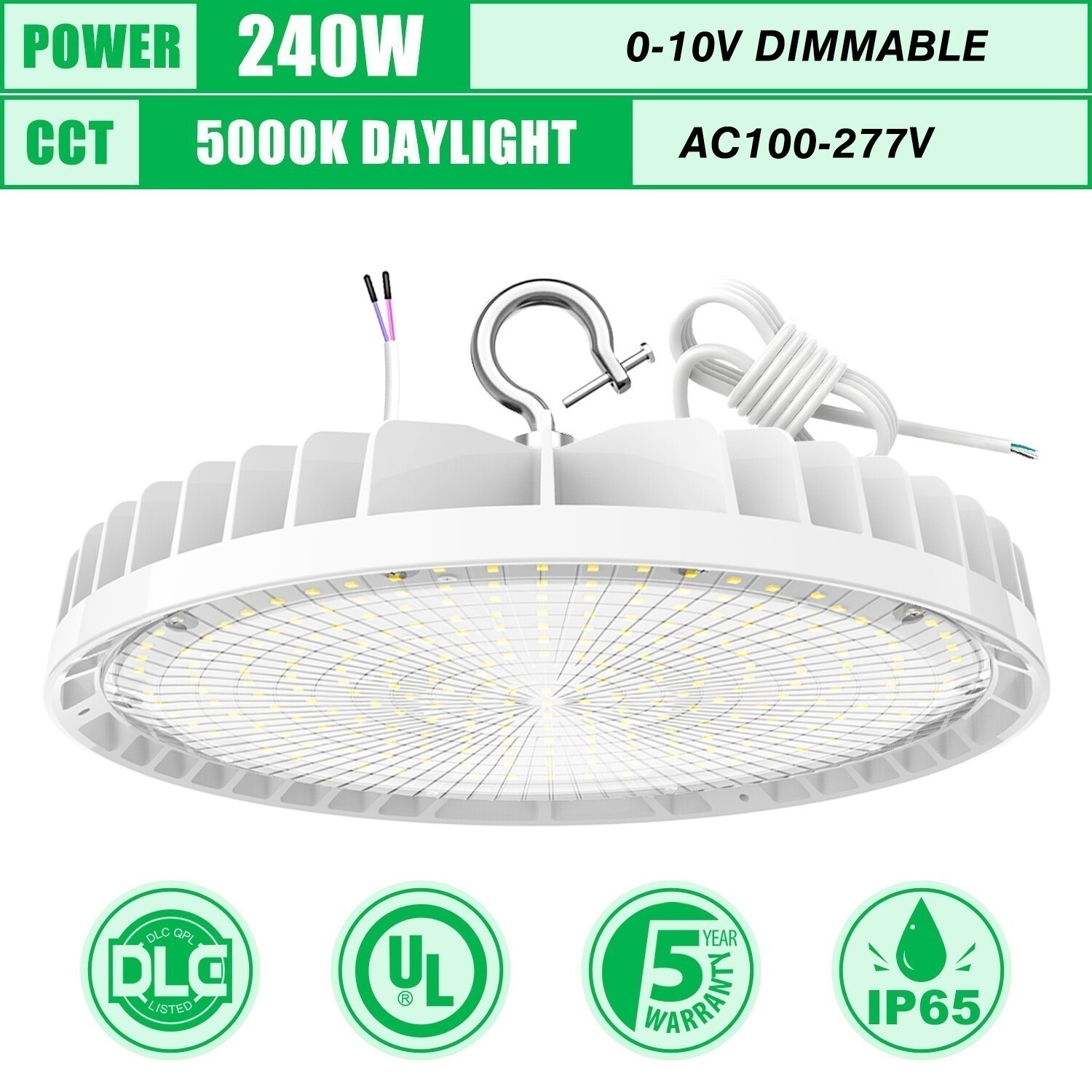 240W LED Shop Light Dimmable Industrial Factory Warehouse UFO High Bay Lighting