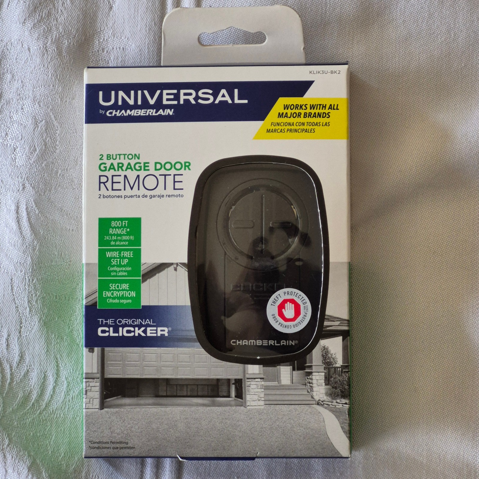 NEW CHAMBERLAIN UNIVERSAL GARAGE DOOR REMOTE 2 BUTTON 800ft KLIK3U-BK2