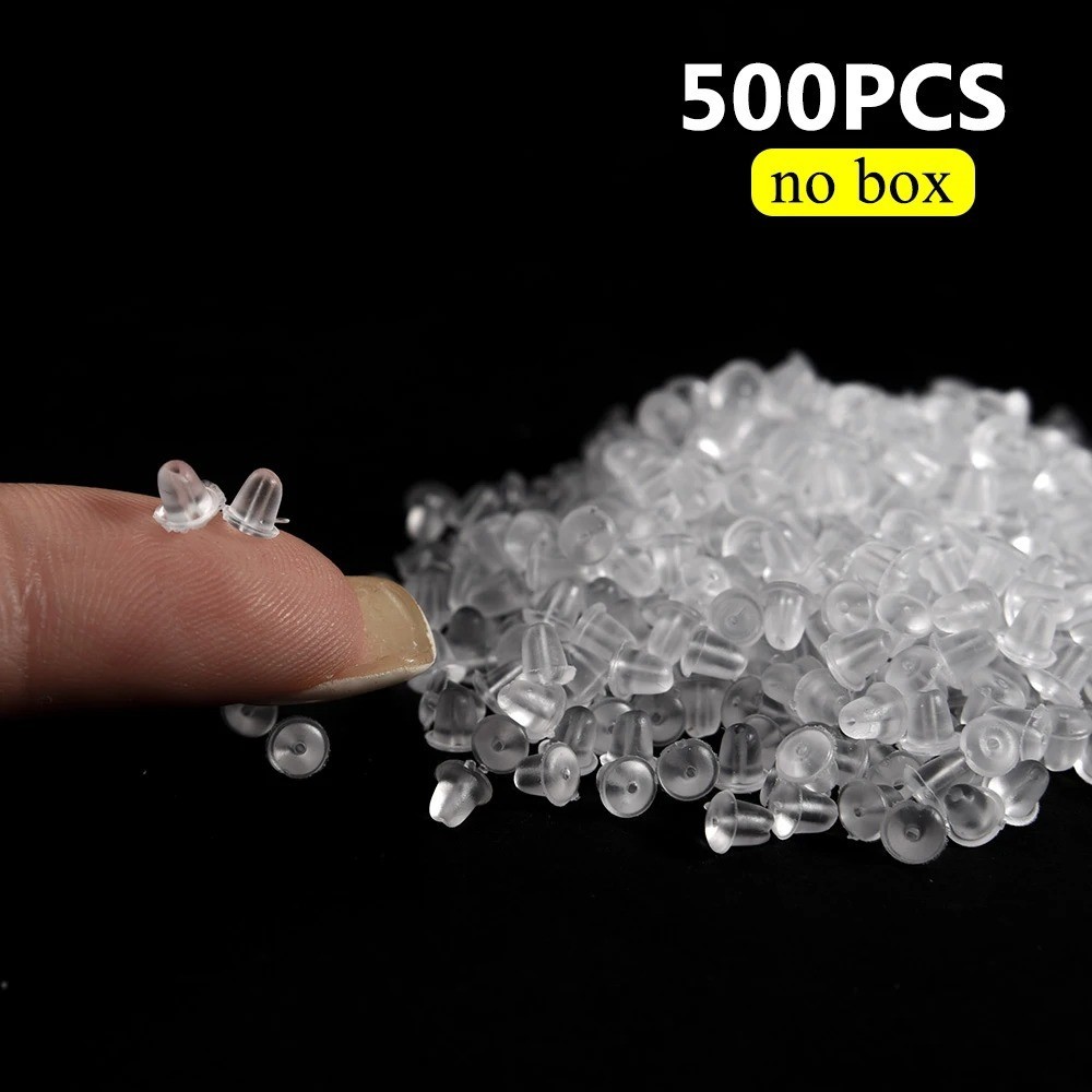 500pcs with Box Soft Rubber Ear Plugs Transparent Earring Back Stopper Studs