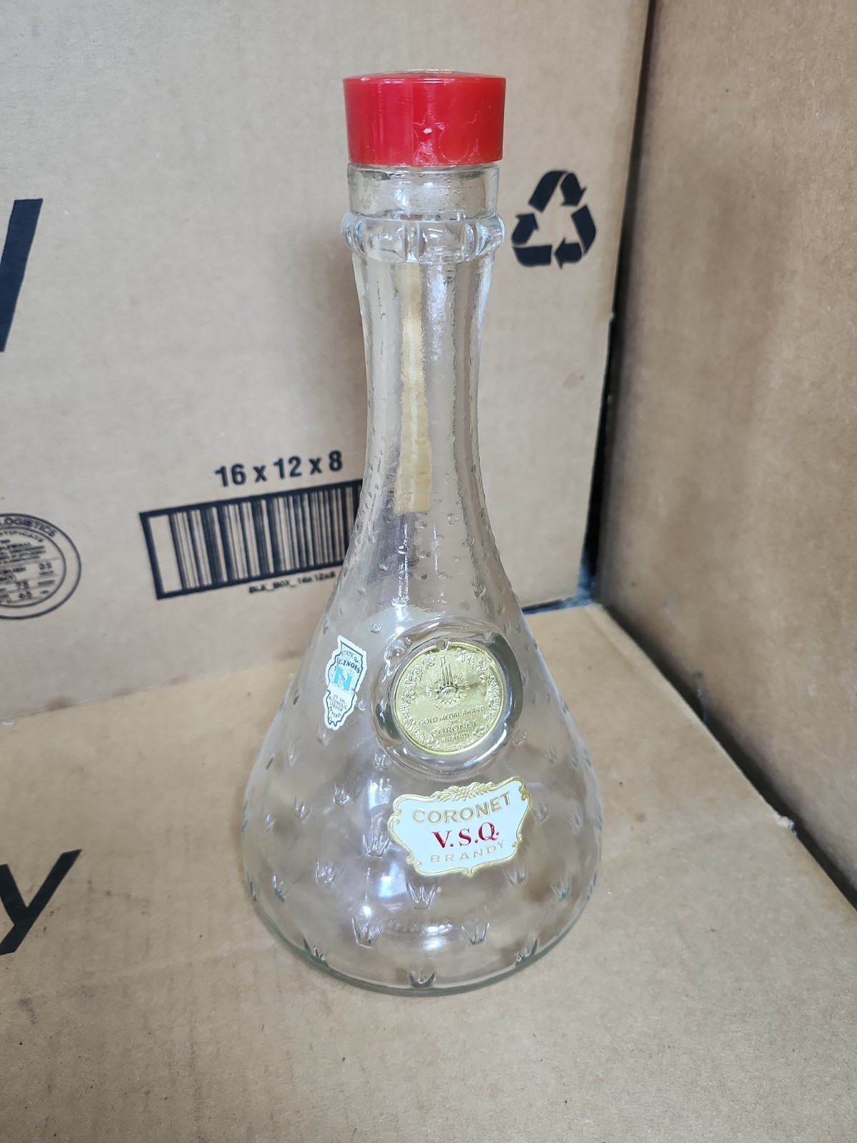 Vintage Coronet V.S.Q. Brandy Bottle Original  Lid & All Labels 1960s MCM (RARE)