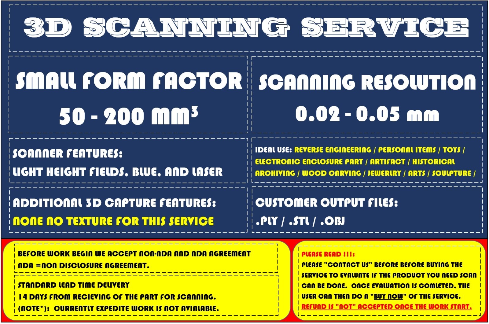 3D SCANNING SERVICE HIGH RESOLUTION SMALL FORM FACTOR [NO TEXTURE]