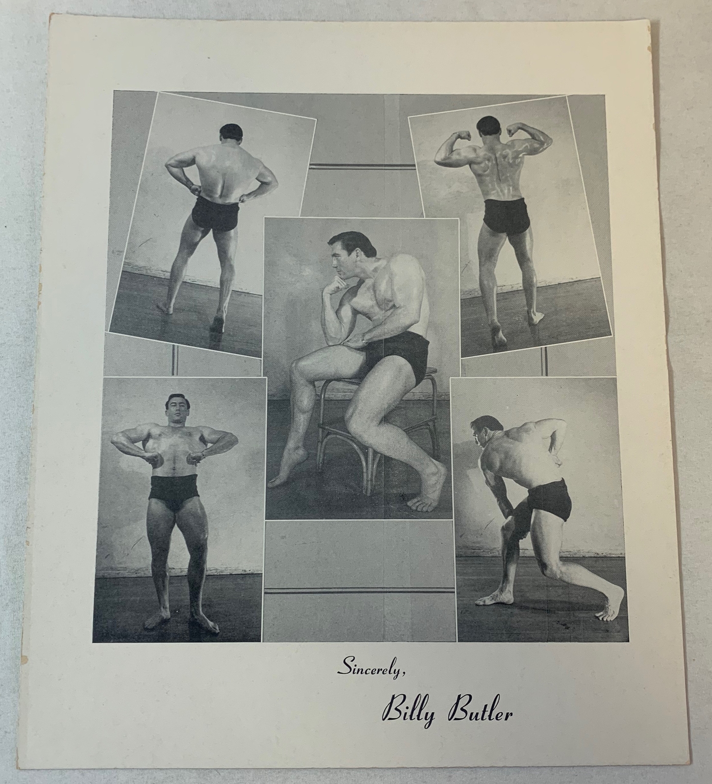 1950's physique promo ~ BILLY BUTLER body building ~ 9x11 inches