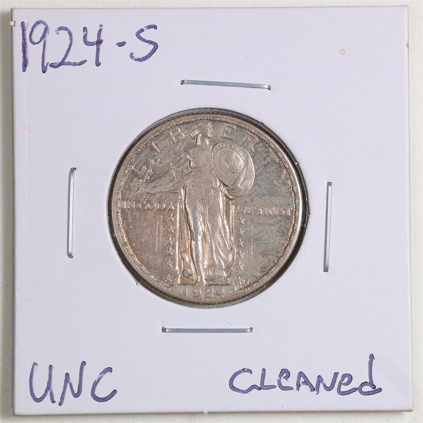 1924-S 25C Standing Liberty Quarter Dollar in UNC Detail Cleaned #08967