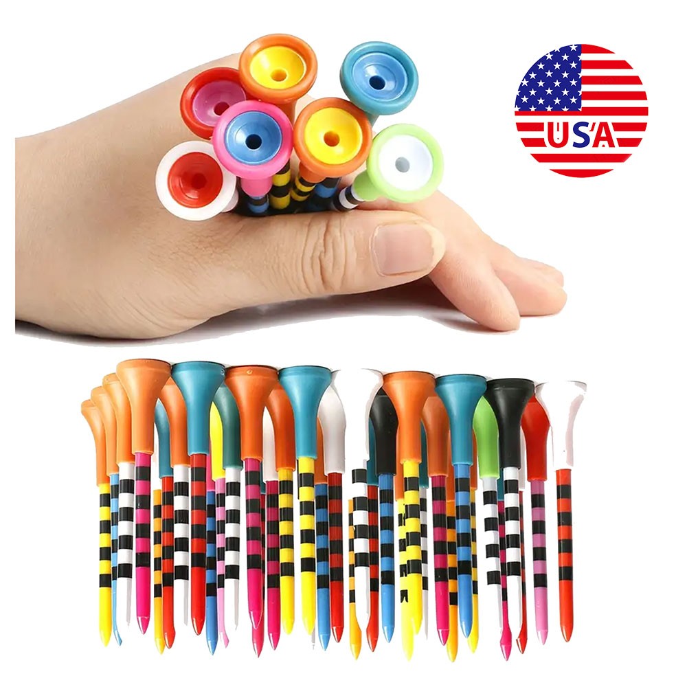 Professional 70/80mm Golf Tee Holder 50PCS Colored Unbreakable Tees Accessories
