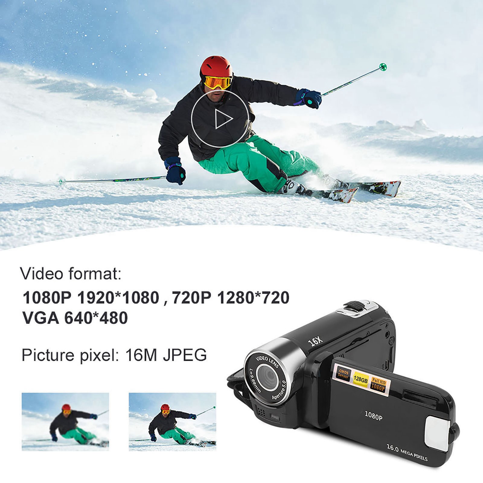 16X Zoom Colourful Display Screen High Definition Camera Image Video Camcorder