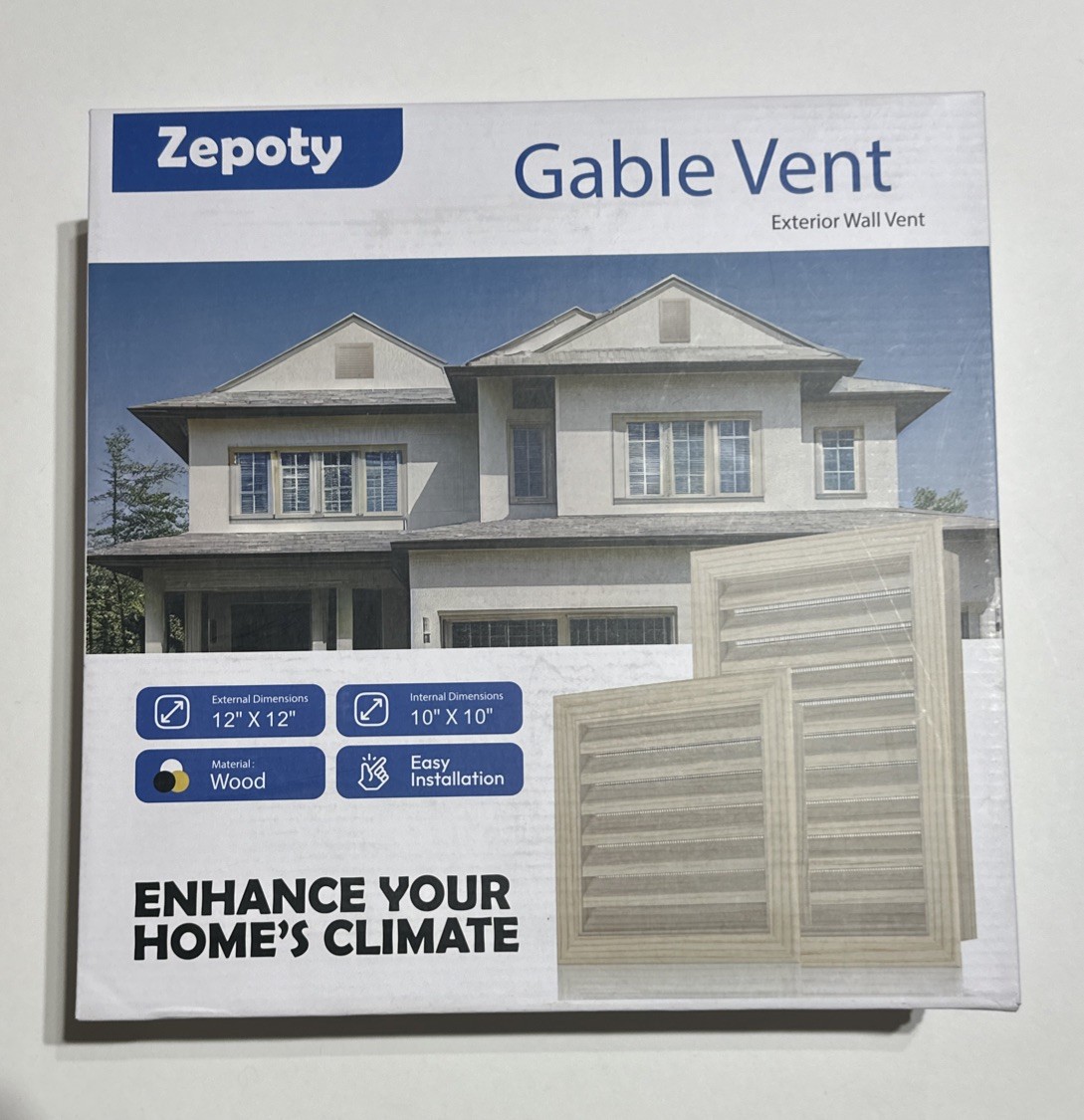 12" x 12" Wood Gable Vent with Replaceable Screen, Paintable Finish, and Ultr...