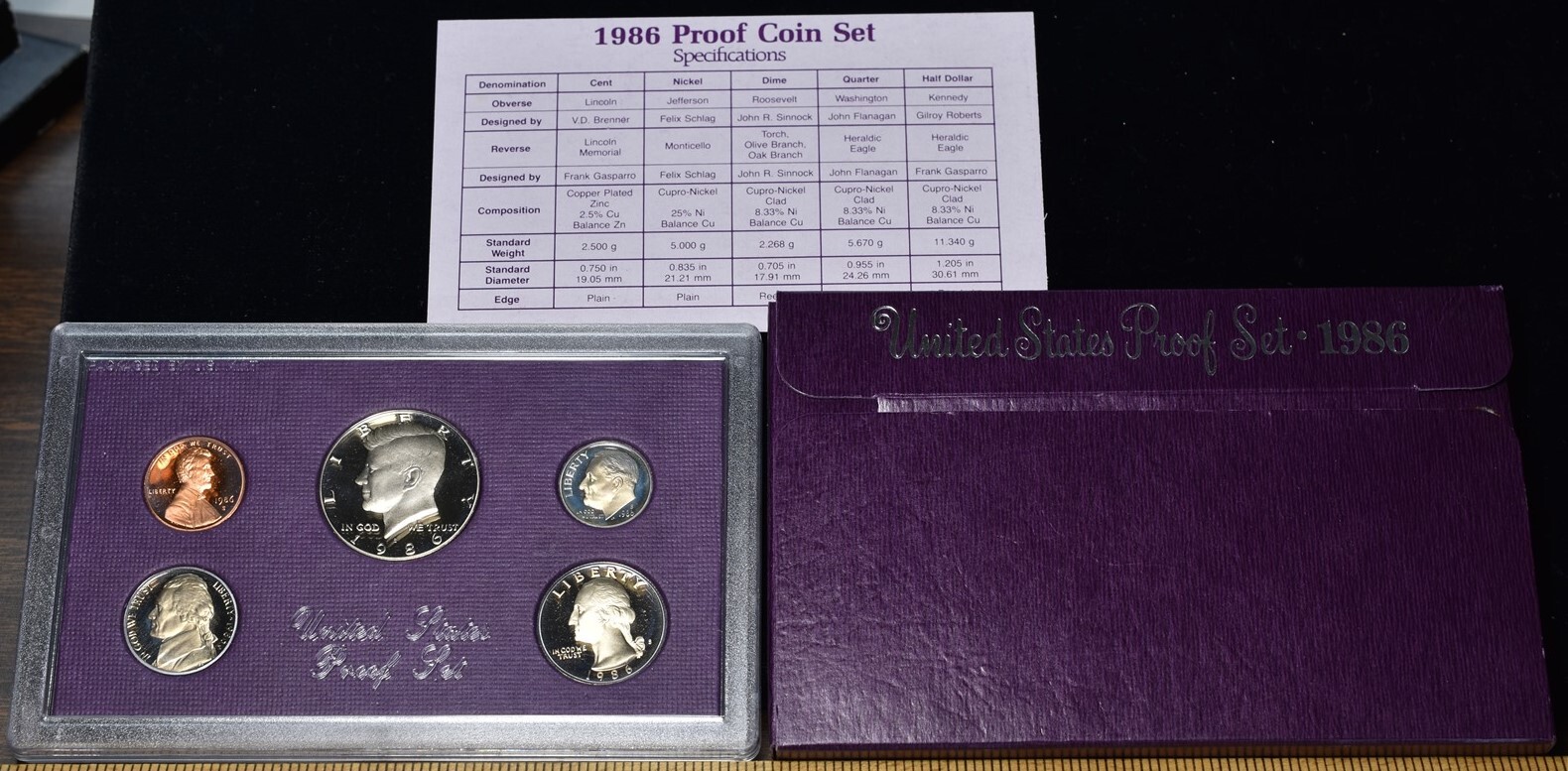1986-S U.S. Mint Proof Set 5 Coins - Pristine Hand Picked Set