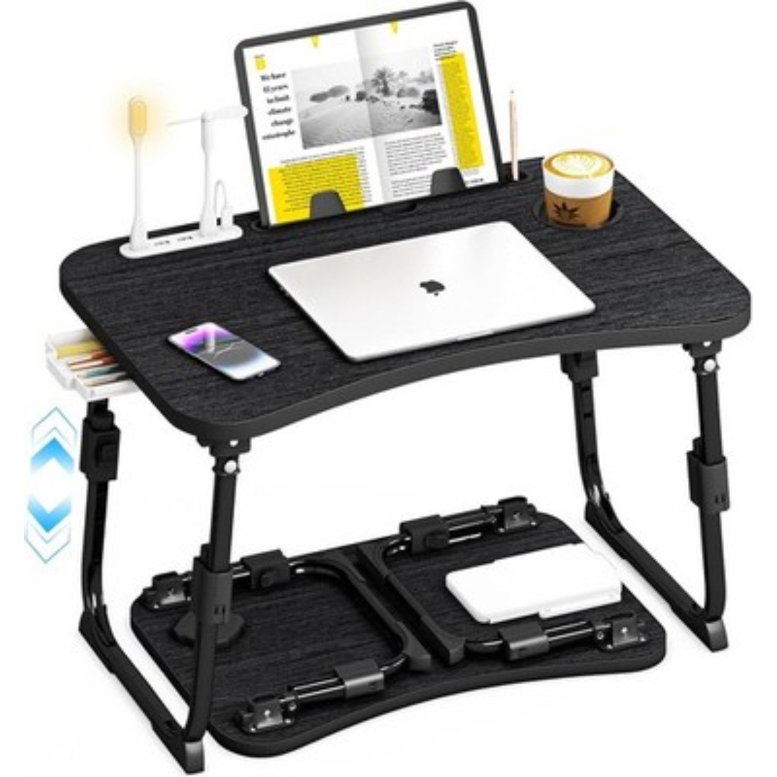 Portable Laptop Table for Bed Adjustable Height With Drawer Lap Desk  Foldable