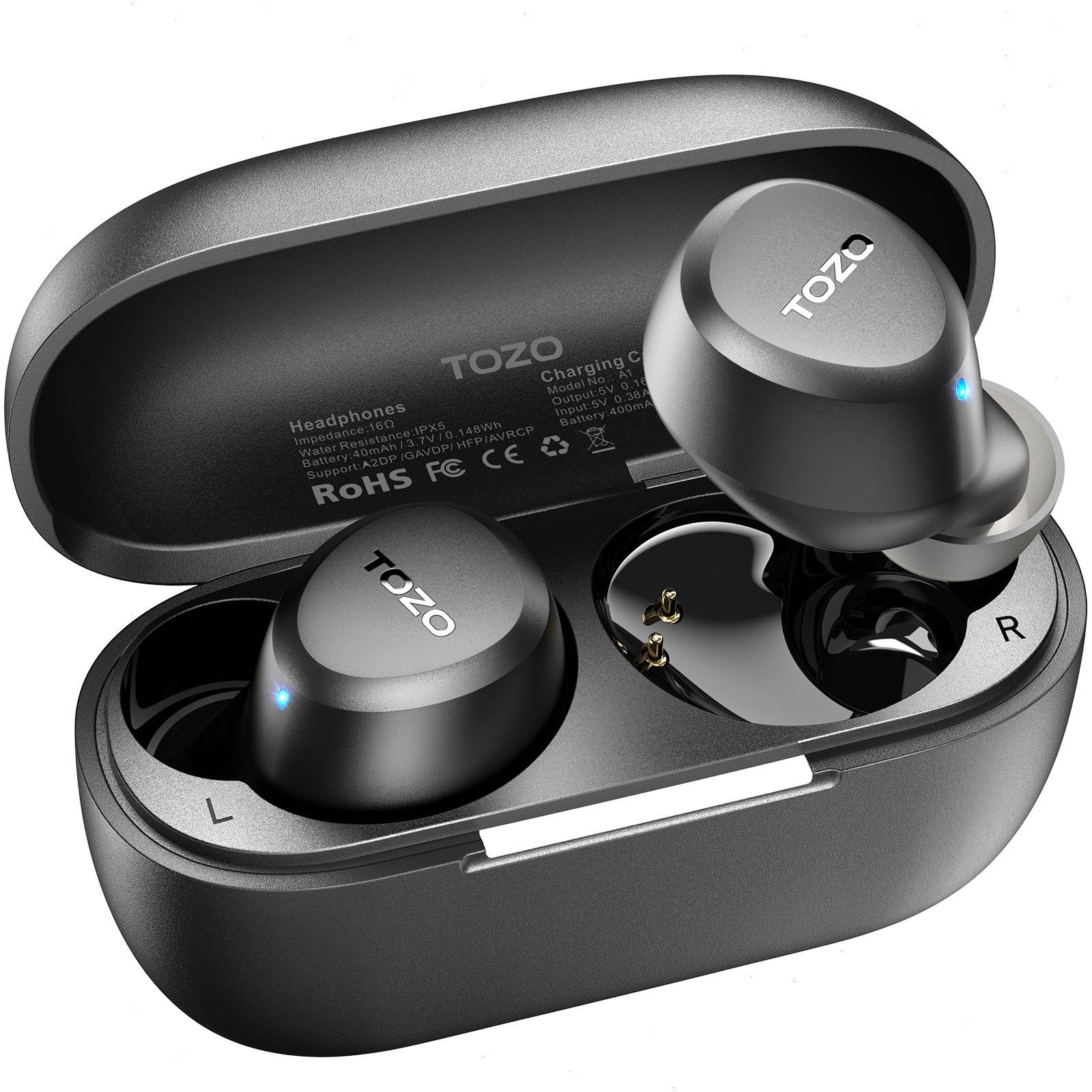 TOZO - A1 New Version Lightweight Wireless Earbuds Headphone Black - Refurbished