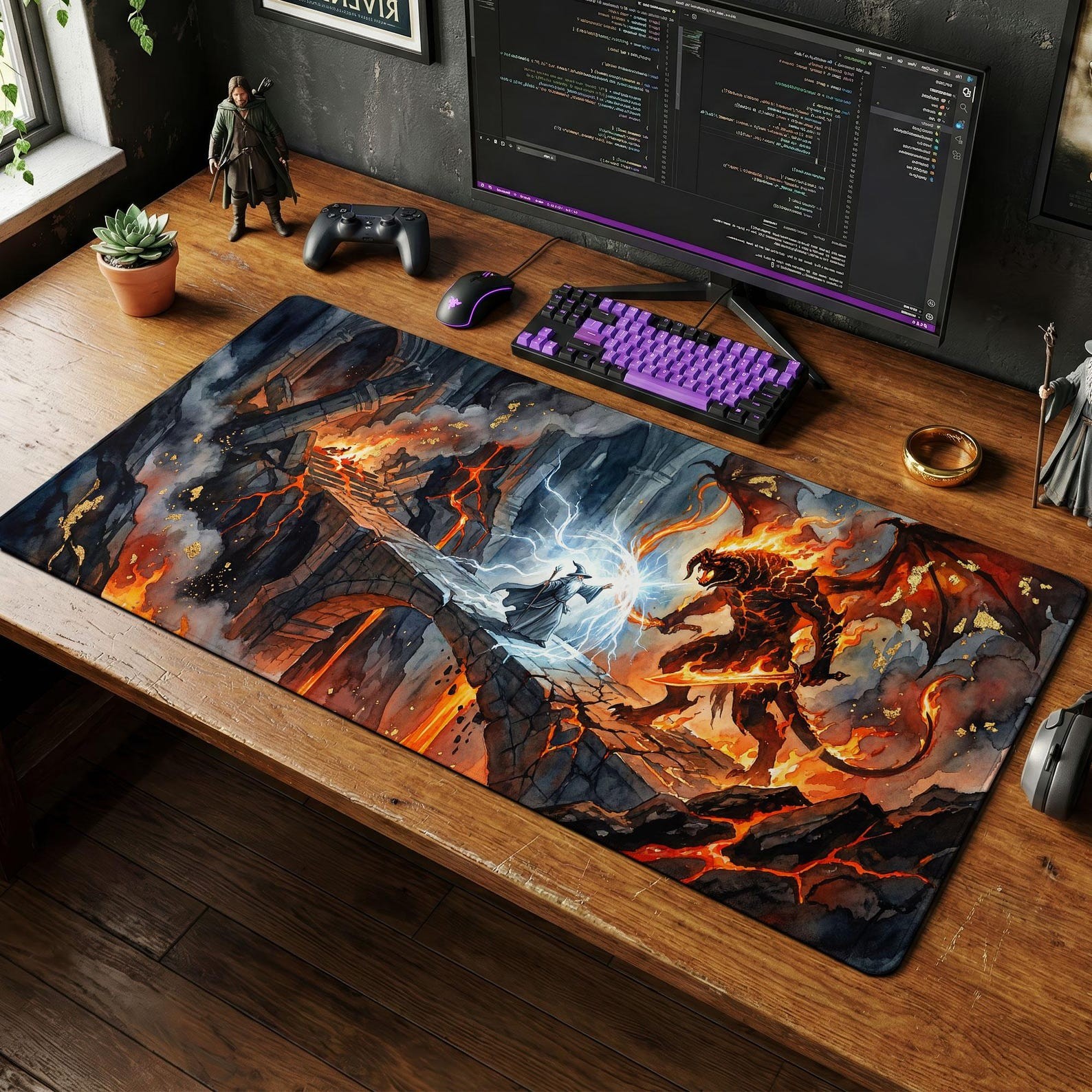 Gandalf vs Balrog Desk Mat, Lord of the Rings Fantasy Mouse Pad, Gaming Setup