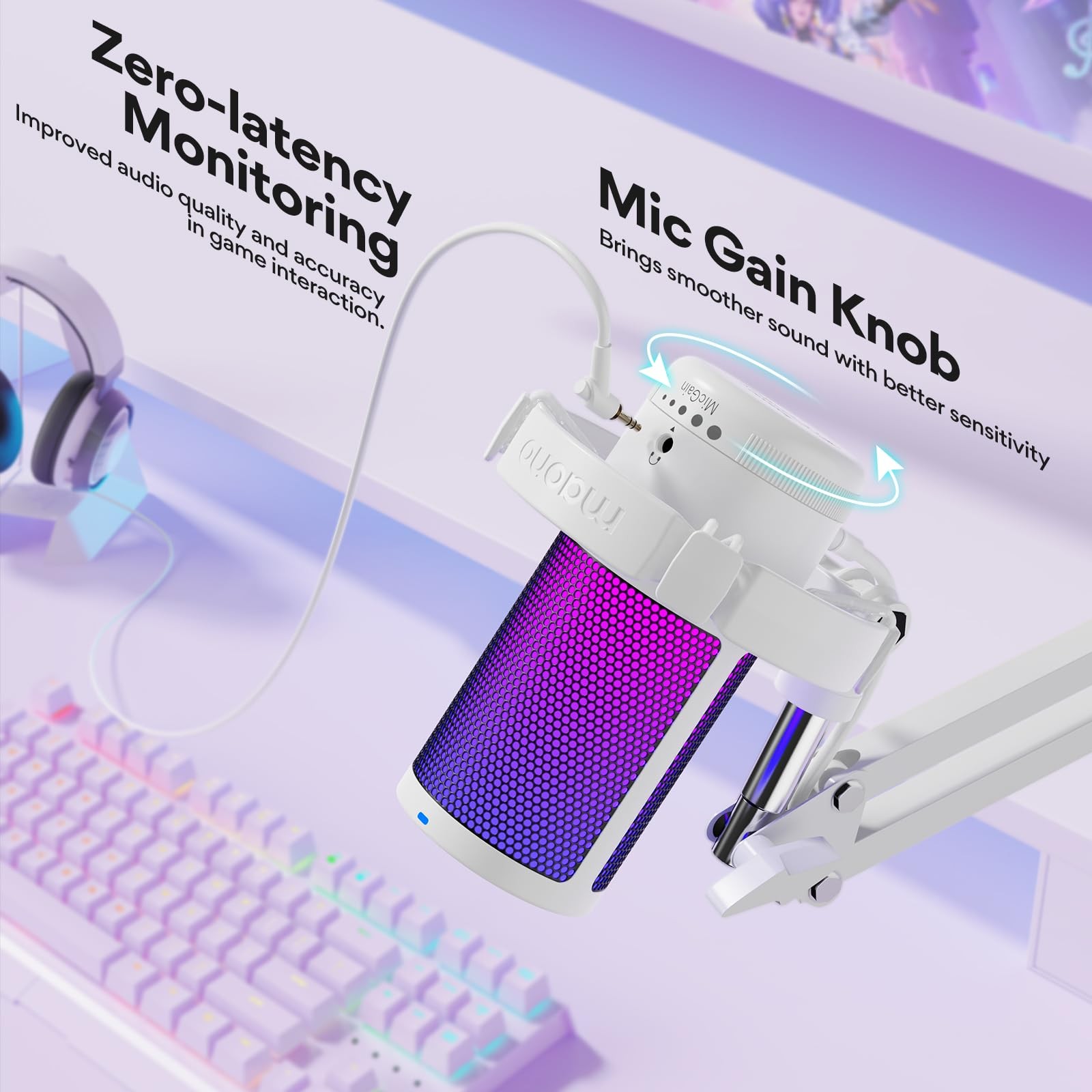 USB Gaming Microphone with Noise Cancellation, Computer PC Mic with Boom Arm,...