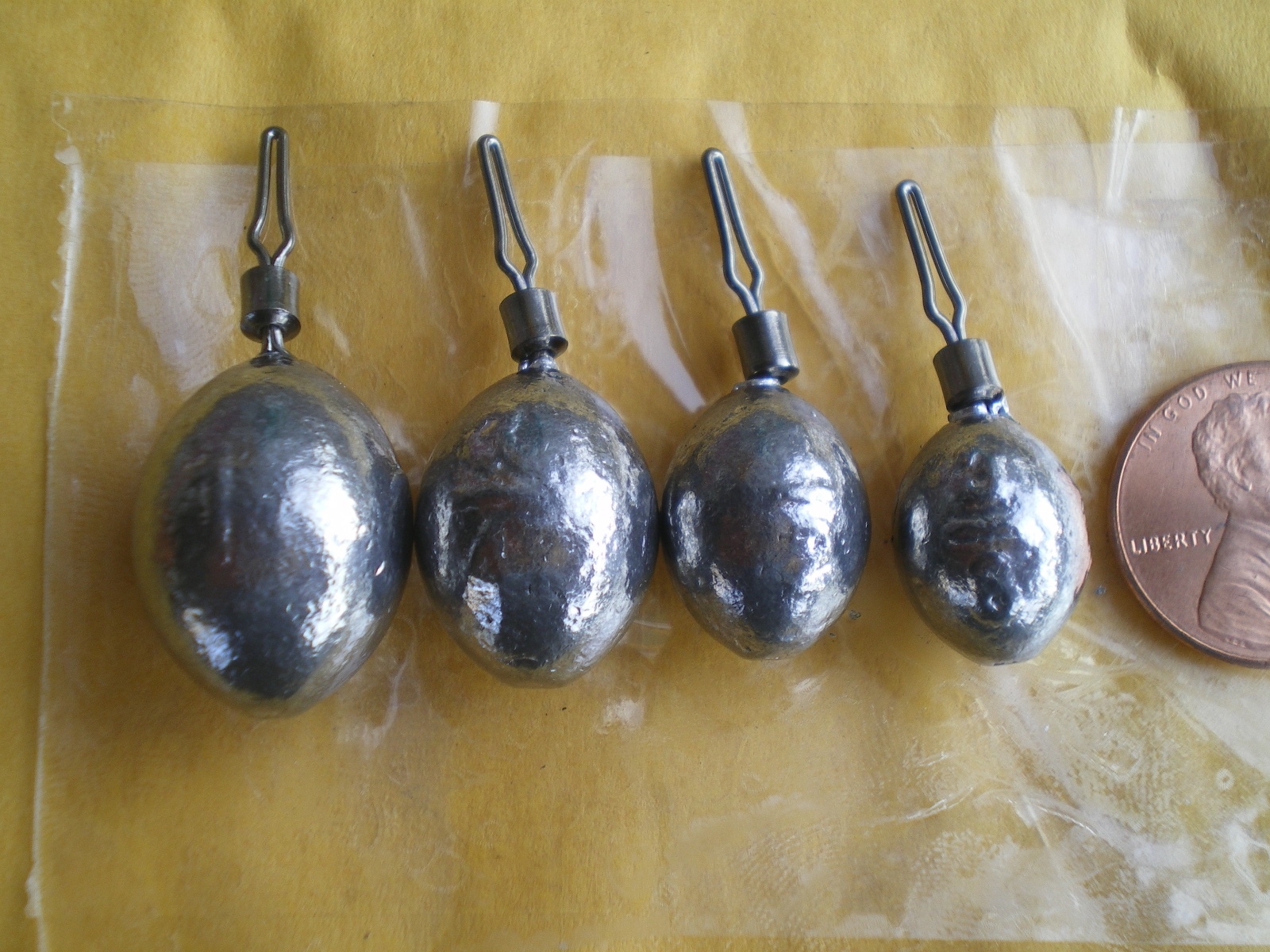 40 PCS. DROP SHOT EGG SINKERS, 1, 3/4, 1/2, 3/8 OZ. W/#4 LINE GRIP SWIVEL 10 EA.