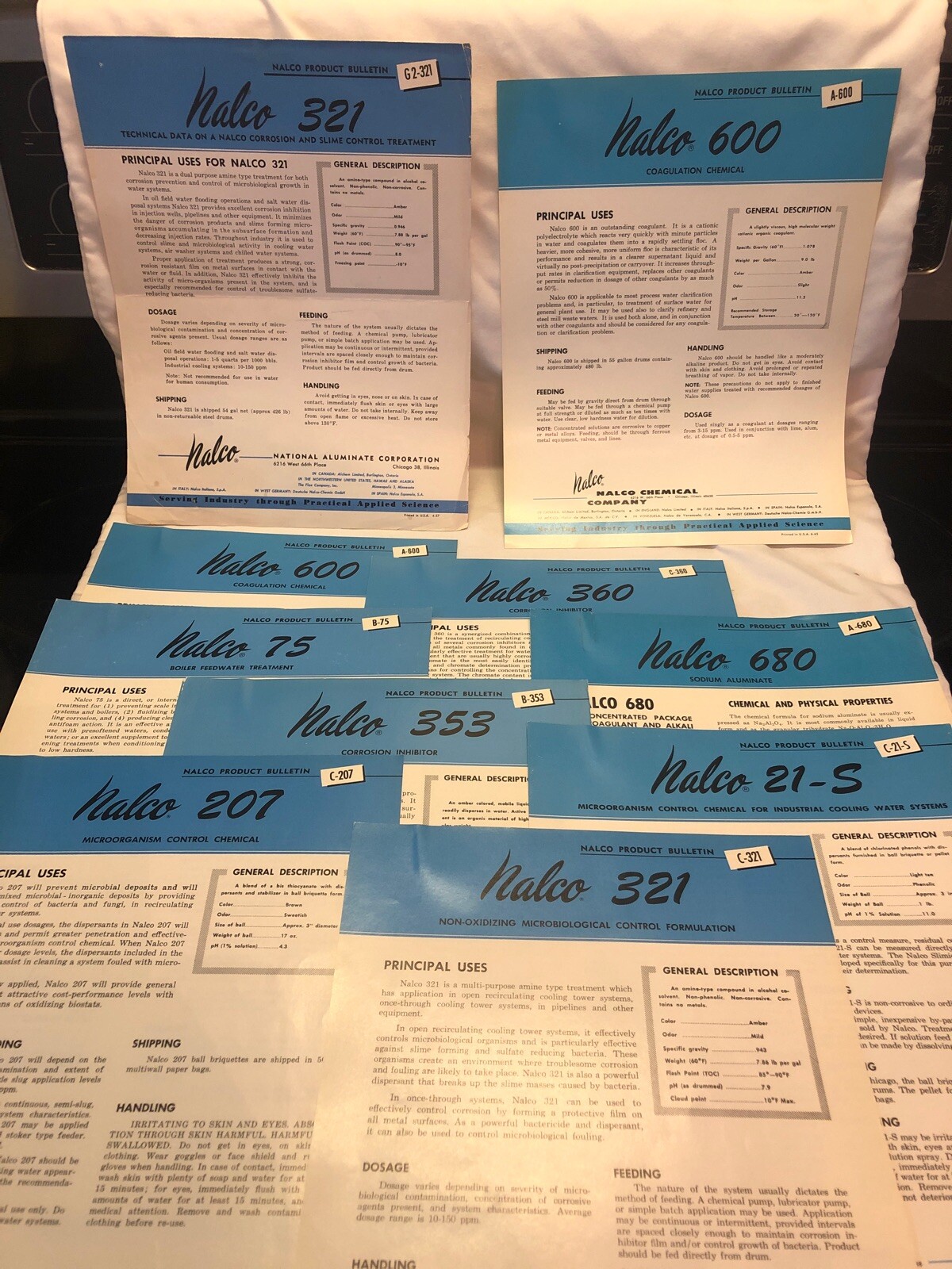 Lot of 10 Vintage C. 1960  Nalco Product Bulletin  T8