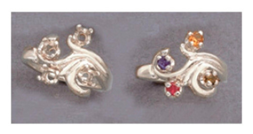 Silver Mother's Fleur Pre-Notched Ring Setting For (4) 3mm Round Gems Size 7