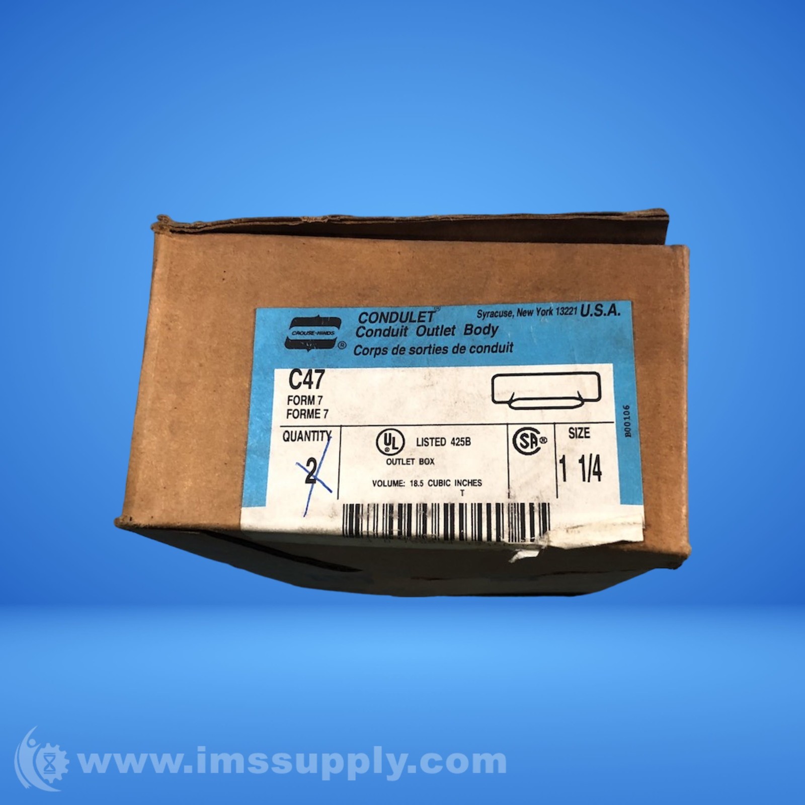 Crouse-Hinds C47 Box of 2 1-1/4" C-Style Conduit Bodies 4378